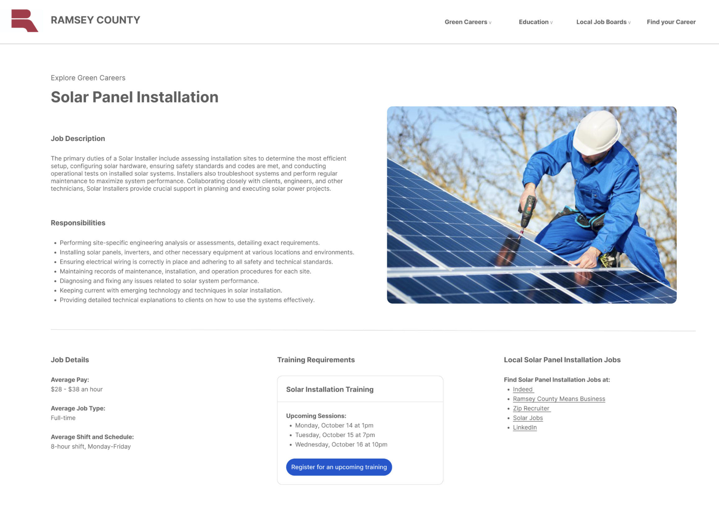 Detailed job page for Solar Panel Installation